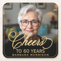 Cheers to 60 Years Birthday Photo Gold Black