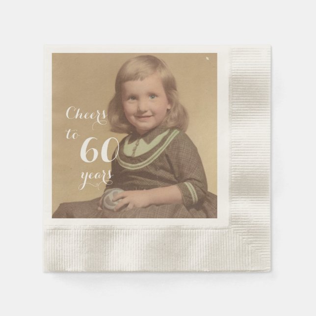 Cheers to 60 Years! Birthday Photo Napkins (Front)
