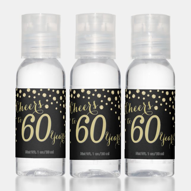 Cheers to 60 Years Black and Gold Diamond Hand Sanitizer (Set)