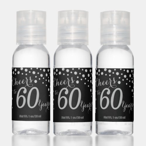 Cheers to 60 Years Black and Silver Diamond Hand Sanitizer