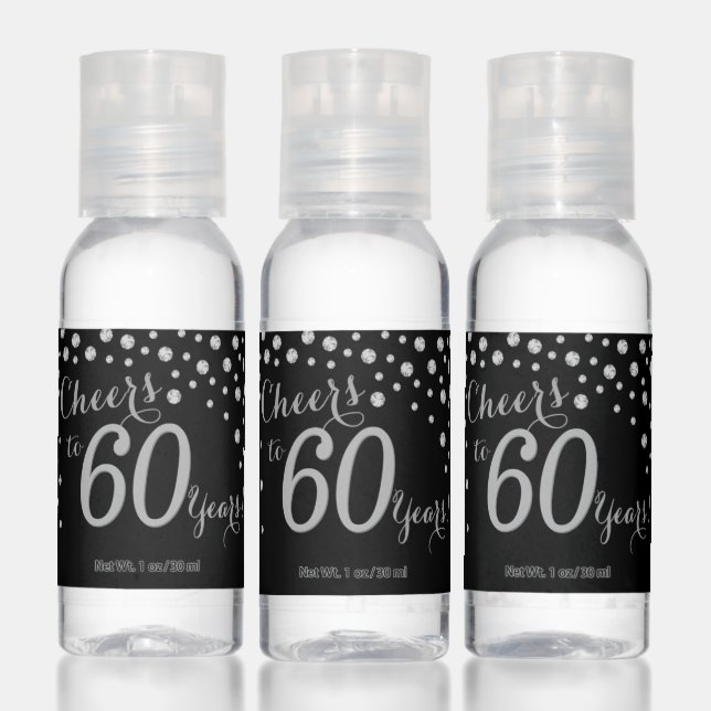 Cheers to 60 Years Black and Silver Diamond Hand Sanitizer (Set)