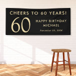 Cheers To 60 Years Black Gold 60th Birthday Party Banner<br><div class="desc">Elegant black and gold 60th birthday banner welcome sign. Featuring the headline “Cheers to 60 Years!” in a sleek modern font, this minimalist design creates a striking statement for your celebration backdrop. Perfect for milestone birthdays, photo booth décor, party entrance displays, or behind the dessert table, this custom banner adds...</div>