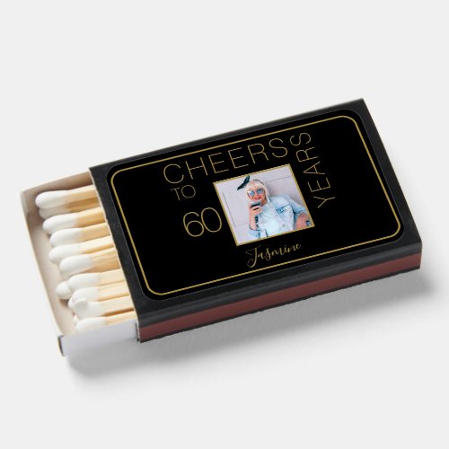 Cheers to 60 years Black Gold Photo Elegant Matchboxes
