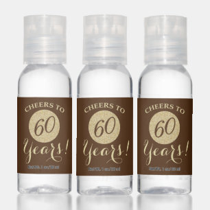 Cheers to 60 Years Brown and Gold Glitter Hand Sanitizer