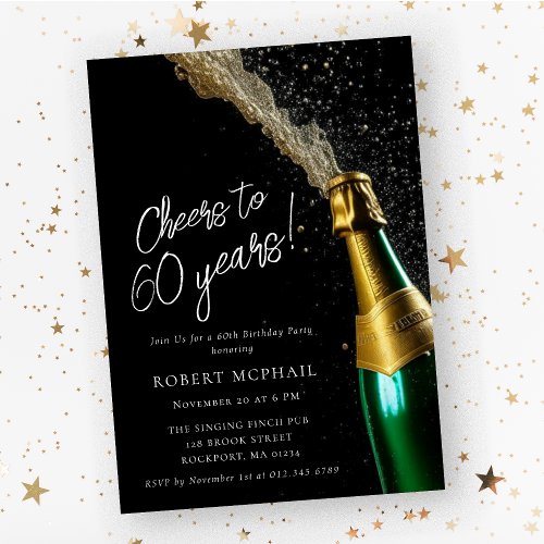 Cheers to 60 Years Champagne Bottle Birthday Invitation