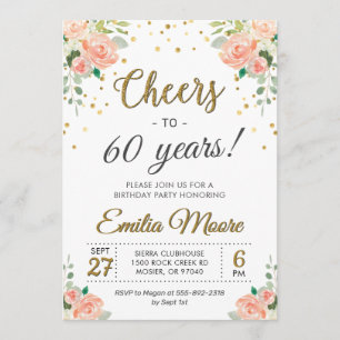 Cheers to 60 Years Chic Ladies 60th Birthday Party Invitation