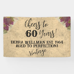 Cheers to 60 years custom watercolor wine themed banner