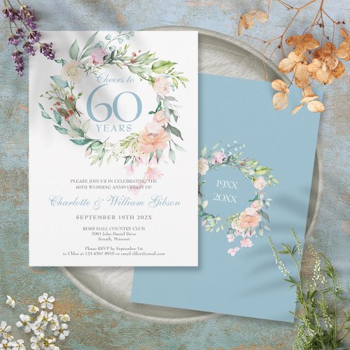 Cheers To 60 Years Diamond Anniversary Floral Invitation