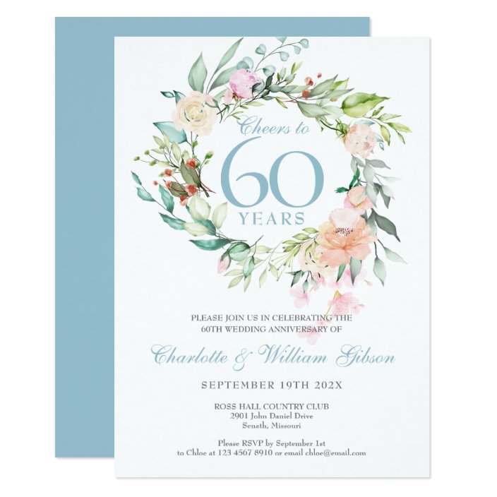 Cheers To 60 Years Diamond Anniversary Floral Invitation | Zazzle.com