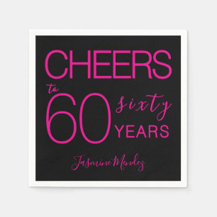 Cheers to 60 years Elegant Black Pink Birthday Napkins