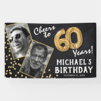 Cheers to 60 Years Gold Balloon 2 Photo Birthday