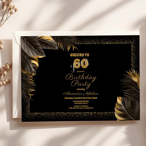 Cheers To 60 Years Gold Black Birthday Invitation