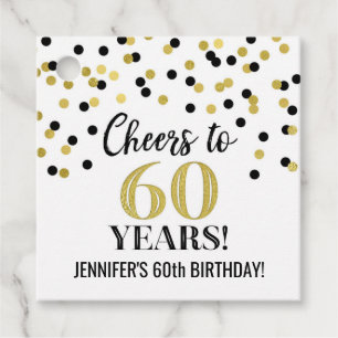 Cheers to 60 Years Gold Black Confetti Favor Tags