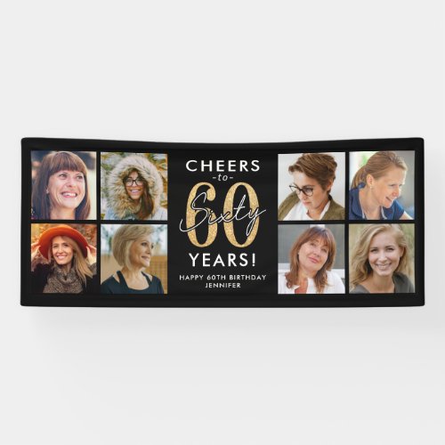 Cheers to 60 Years Gold Photo Birthday Banner