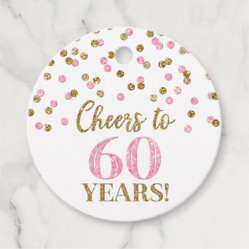 Cheers to 60 Years Gold Pink Confetti Favor Tags