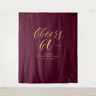 Cheers to 60 years Gold & Red Birthday Party Tapestry