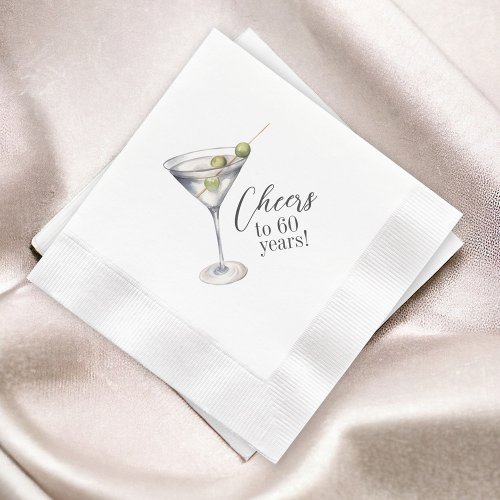 Cheers to 60 Years Martini Cocktail Birthday Party Napkins