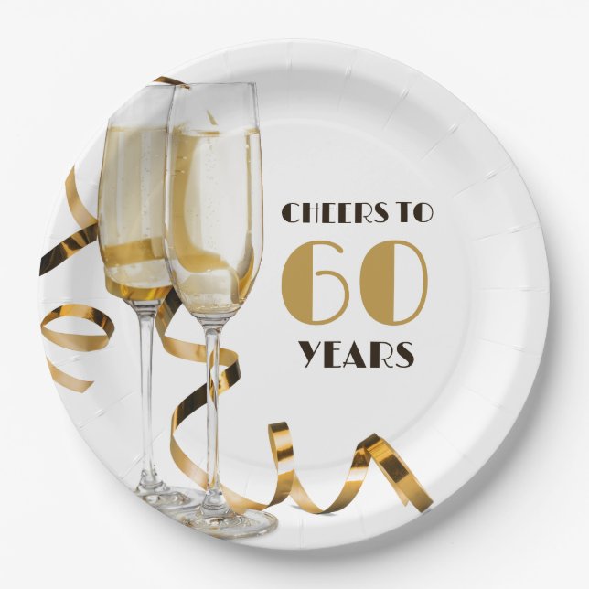 Cheers to 60 Years Milestone Birthday  Paper Plates (Front)