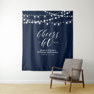 Cheers to 60 years   Navy 60th Wedding Anniversary Tapestry