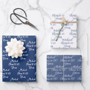 Cheers to 60 Years Navy Blue 60th Birthday Wrapping Paper Sheets