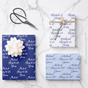Cheers to 60 Years Navy Light Blue 60th Birthday Wrapping Paper Sheets