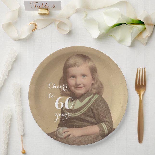 Cheers to 60 Years! Photo Paper Plates (Wedding)