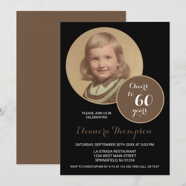 Cheers to 60 Years Photo Sepia Invitation (Front/Back)
