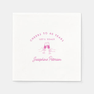 Cheers to 60 Years Pink 60th Birthday Custom Napkins