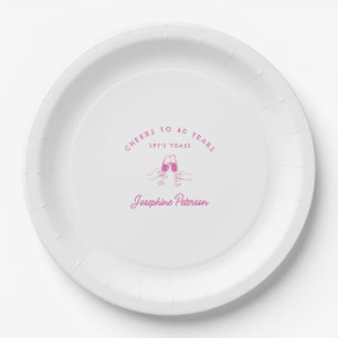 Cheers to 60 Years Pink 60th Birthday Custom Paper Plates