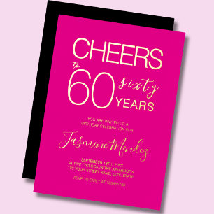 Cheers to 60 years Pink Black Gold Foil Birthday Invitation