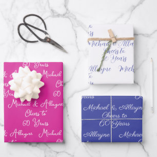 Cheers to 60 Years Pink Lavender 60th Anniversary Wrapping Paper Sheets