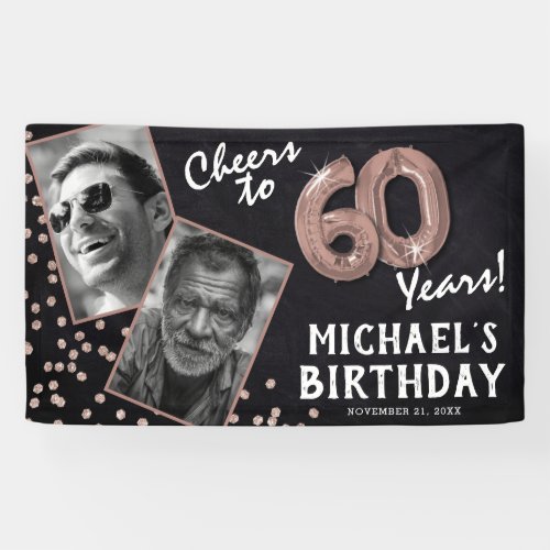 Cheers to 60 Years Rose Gold 2 Photo Birthday Banner