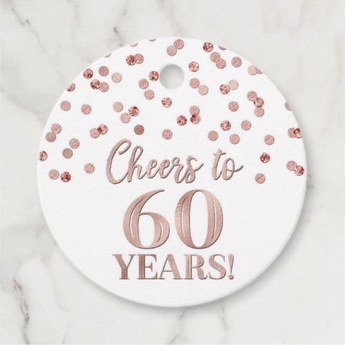 Cheers to 60 Years Rose Gold Confetti Favor Tags