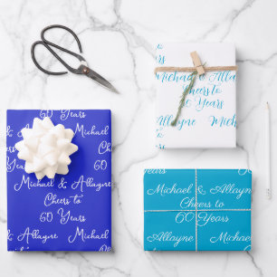 Cheers to 60 Years Royal Blue 60th Anniversary Wrapping Paper Sheets