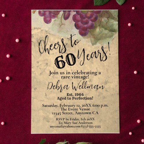 Cheers to 60 Years Rustic Vineyard Watercolor  Invitation