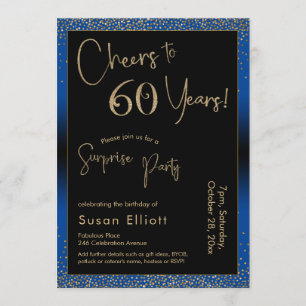 Cheers to 60 Years Surprise Birthday Party Blue Invitation