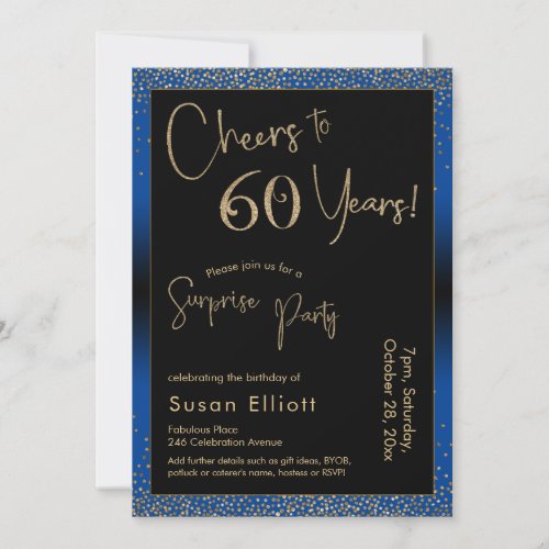 Cheers to 60 Years Surprise Birthday Party Blue Invitation