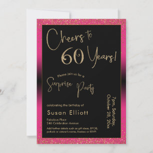 Cheers to 60 Years Surprise Birthday Party, Pink Invitation