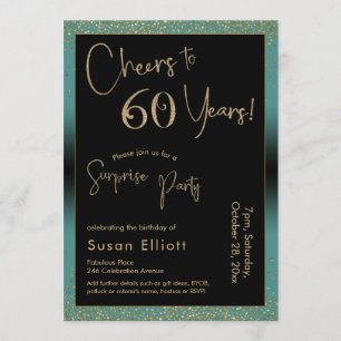 Cheers to 60 Years Surprise Birthday Party, Teal Invitation