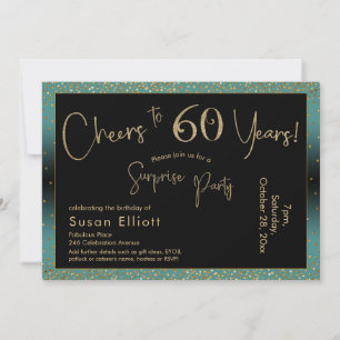 Cheers to 60 Years Surprise Birthday Teal and Gold Invitation