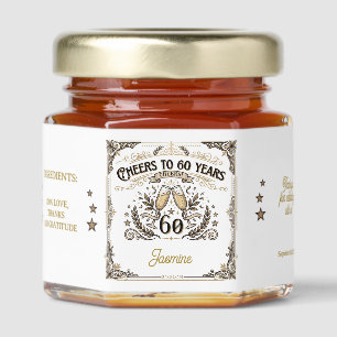 Cheers to 60 years Vintage Elegant Birthday Honey Jar Favors