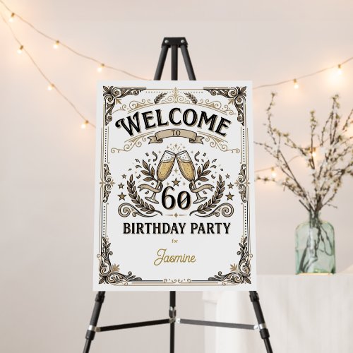 Cheers to 60 years Vintage Gold White Birthday  Foam Board