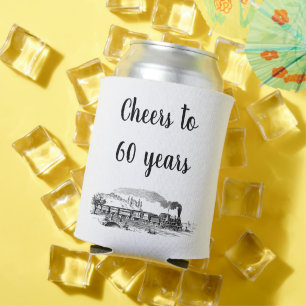 Cheers to 60 Years Vintage Steam Train Birthday Can Cooler