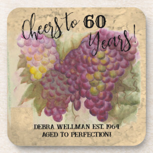 Cheers to 60 years watercolor grape cluster beverage coaster