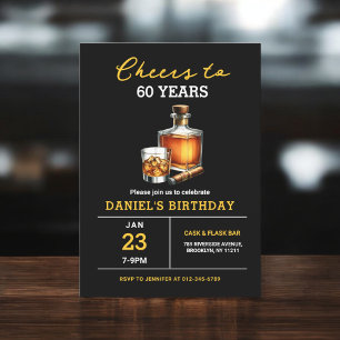 Cheers to 60 Years Whiskey Cigar Bourbon Birthday Invitation