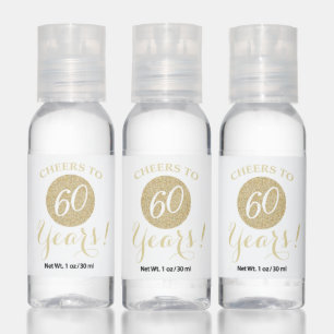 Cheers to 60 Years White and Gold Glitter Hand Sanitizer
