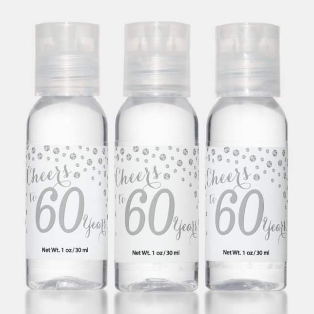 Cheers to 60 Years White and Silver Diamond Hand Sanitizer (Set)