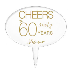 Cheers to 60 years White Gold Eighty Birthday Cake Topper