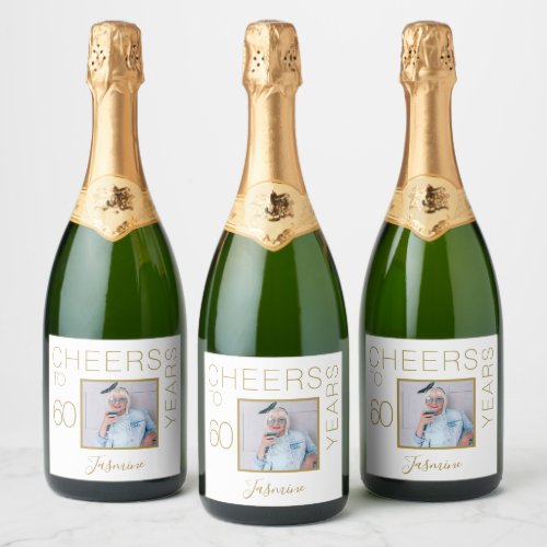 Cheers to 60 years White Gold Photo Elegant Sparkling Wine Label