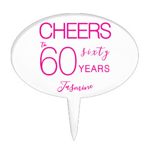 Cheers to 60 years White Pink Eighty Birthday Cake Topper